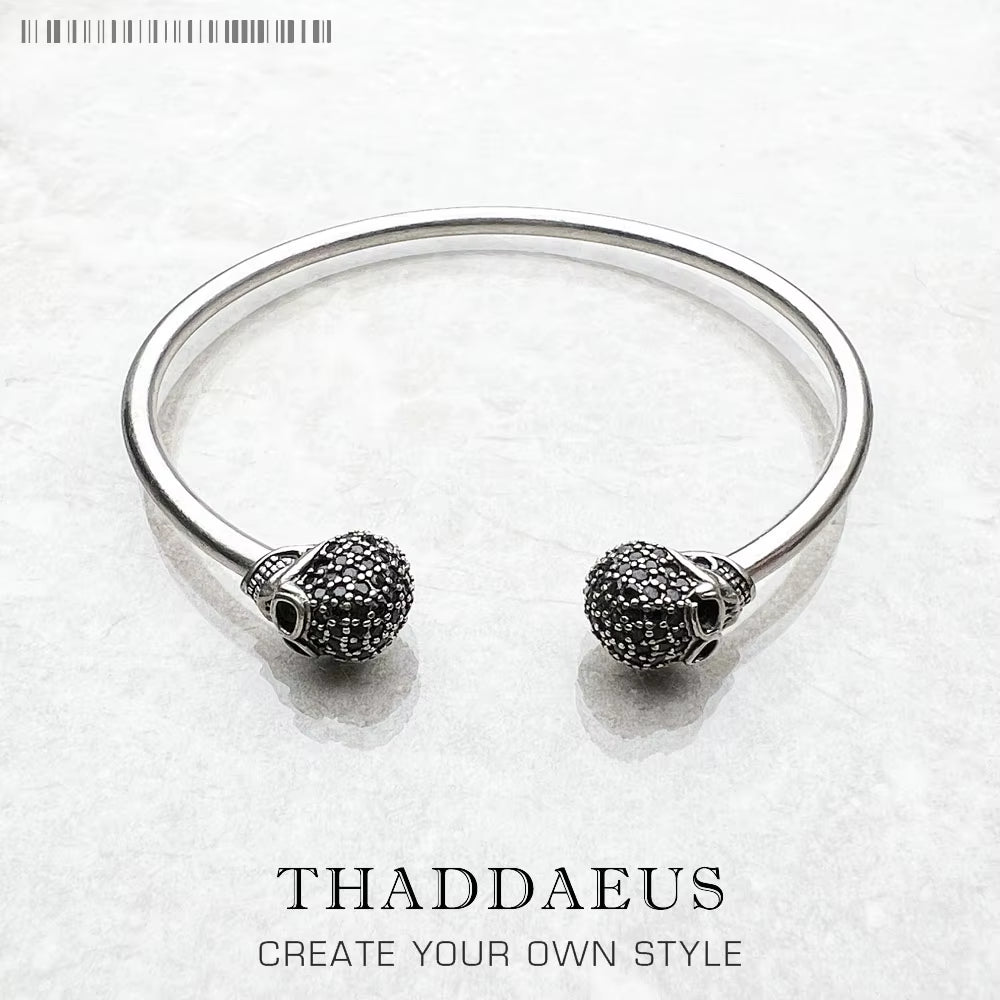 Bracelet Bangles Skull Pave Europe Style Fashion Karma Punk Jewelry Gift for Rebel Men Women in 925 Sterling Silver