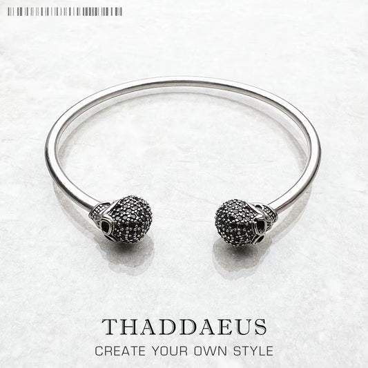 Bracelet Bangles Skull Pave Europe Style Fashion Karma Punk Jewelry Gift for Rebel Men Women in 925 Sterling Silver
