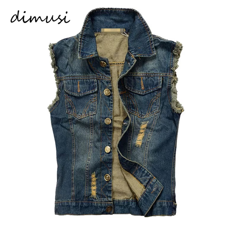 Summer Mens Ripped Denim Vest Male Tank Top Washed Jeans Waistcoat Man Retro Cowboy Hip Hop Sleeveless Jacket 6XL,YA564