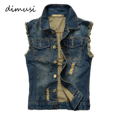 Summer Mens Ripped Denim Vest Male Tank Top Washed Jeans Waistcoat Man Retro Cowboy Hip Hop Sleeveless Jacket 6XL,YA564