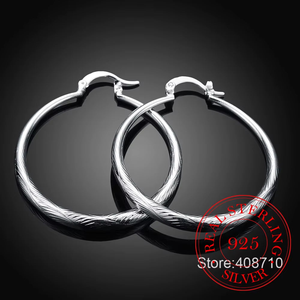 925 Sterling Silver Hip Hop round Earrings for Women Large Circle 4.0Cm Piercing Hoop Earring Dropship Suppliers