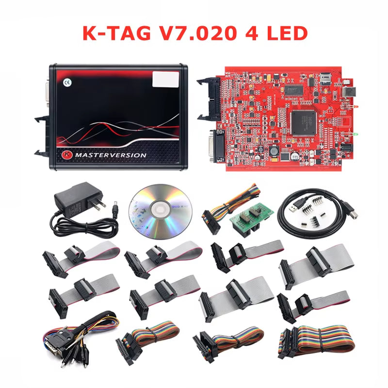 Online 2.80 EU Red  V5.017 OBD2 Manager Remap Kit KTAG V7.020 4 LED BDM Frame 22Pcs Adapters K-TAG 2.25 ECU Flash Tool