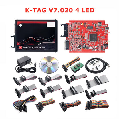 Online 2.80 EU Red  V5.017 OBD2 Manager Remap Kit KTAG V7.020 4 LED BDM Frame 22Pcs Adapters K-TAG 2.25 ECU Flash Tool