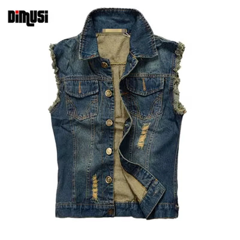 Summer Mens Ripped Denim Vest Male Tank Top Washed Jeans Waistcoat Man Retro Cowboy Hip Hop Sleeveless Jacket 6XL,YA564