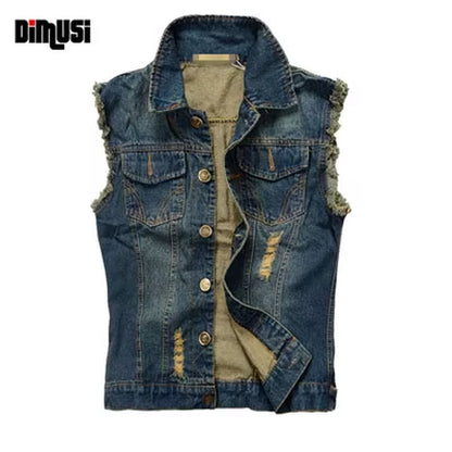 Summer Mens Ripped Denim Vest Male Tank Top Washed Jeans Waistcoat Man Retro Cowboy Hip Hop Sleeveless Jacket 6XL,YA564