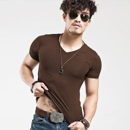 2025 Brand New Men T Shirt Tops V Neck Short Sleeve Tees Men'S Fashion Fitness Hot T-Shirt for Male Man T-Shirt Size 5XL