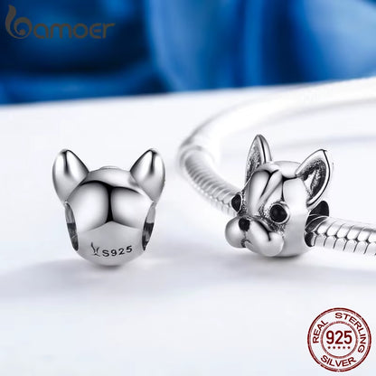 925 Sterling Silver Loyal Partners French Bulldog Bead Dog Animal Bead Fit Women Charm Bracelets DIY Jewelry SCC315
