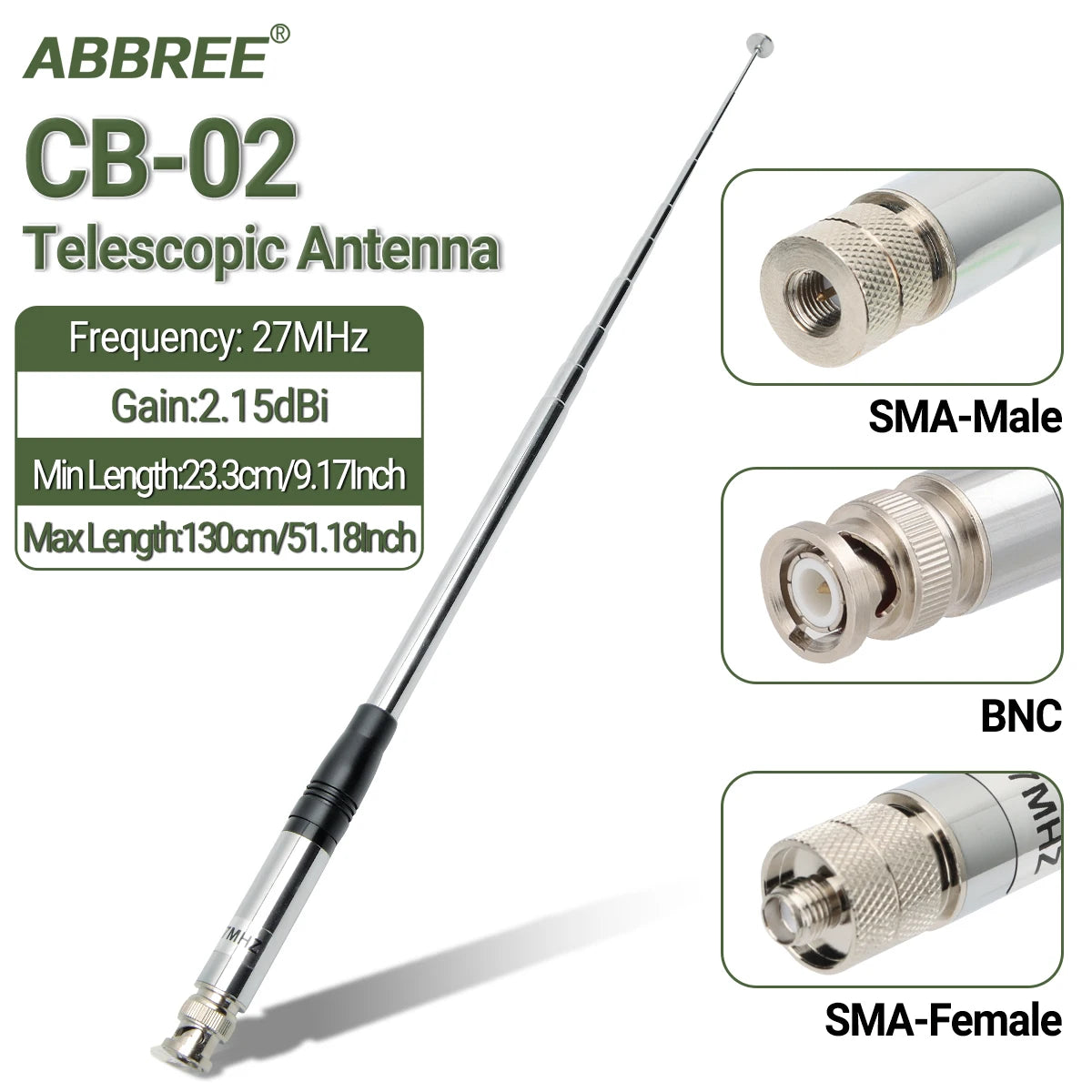 27Mhz Sma-Female/Sma-Male/Bnc Handheld Telescopic CB Antenna for Quansheng UV-K5 UV-K5(8) Baofeng UV-K61 Walkie Talkie