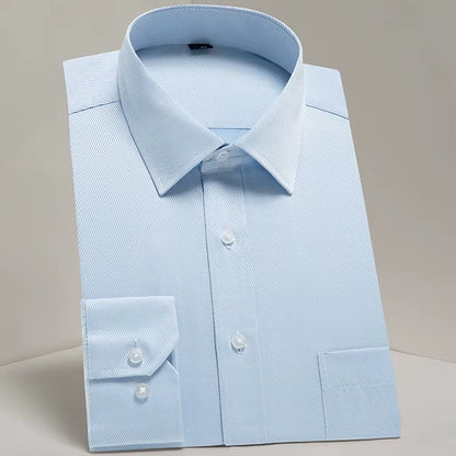 Men'S Classic Long Sleeve Standard-Fit Dress Shirts Formal Business Social Simple Basic Design White Work Office Casual Shirt