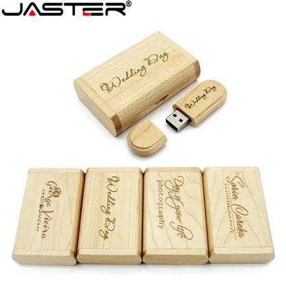 1PCS Free Custom Logo Laser Engraving Wooden+Box Pendrive 4GB 8GB 16GB 32GB 64GB USB Flash Drive Photography Gift