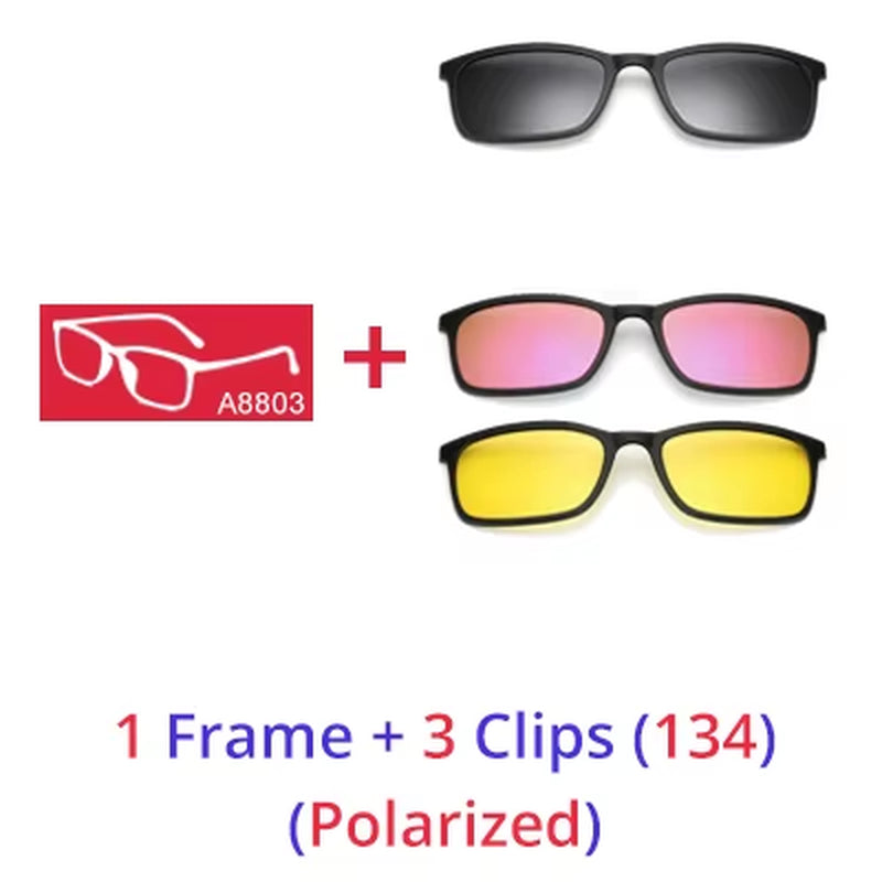 Polarized Sunglasses Men Women 5 in 1 Magnetic Clip on Glasses TR90 Optical Prescription Eyeglass Frames Magnet Clips
