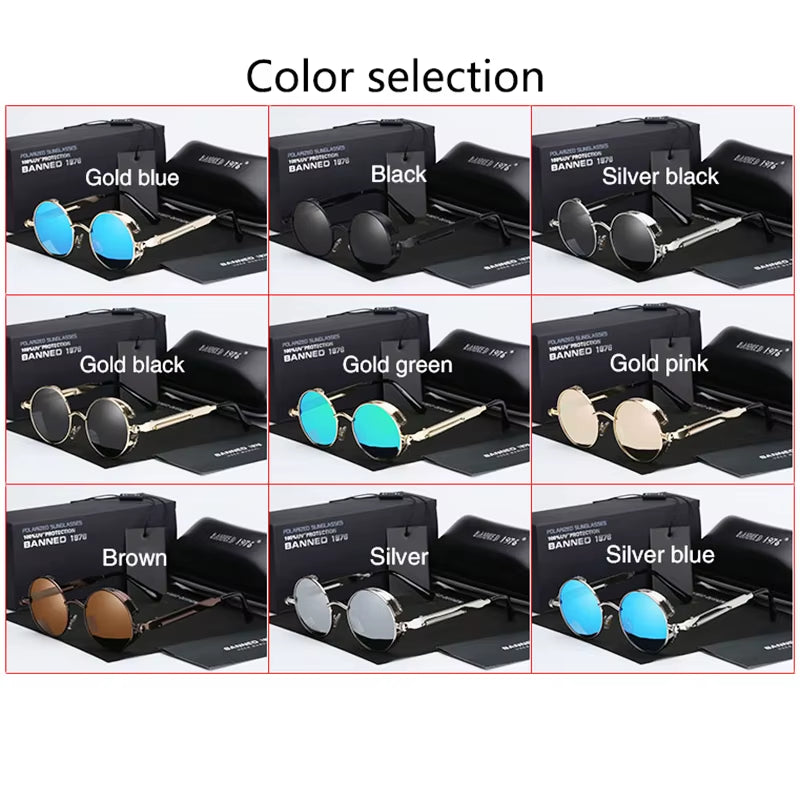 2020 Retro round Metal HD Polarized Punk Steampunk Sunglasses for Women Men,Vintage Sun Glasses Oculos De Sol Meminino Masculino