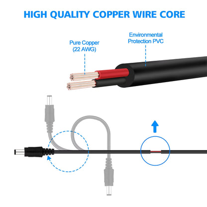 2M 6.56FT/ 5M 16.5FT / 10M 33FT DC Extension 5.5X2.1Mm Power Cord Cable Extender for CCTV Security Camera 12 Volt Extension Cord