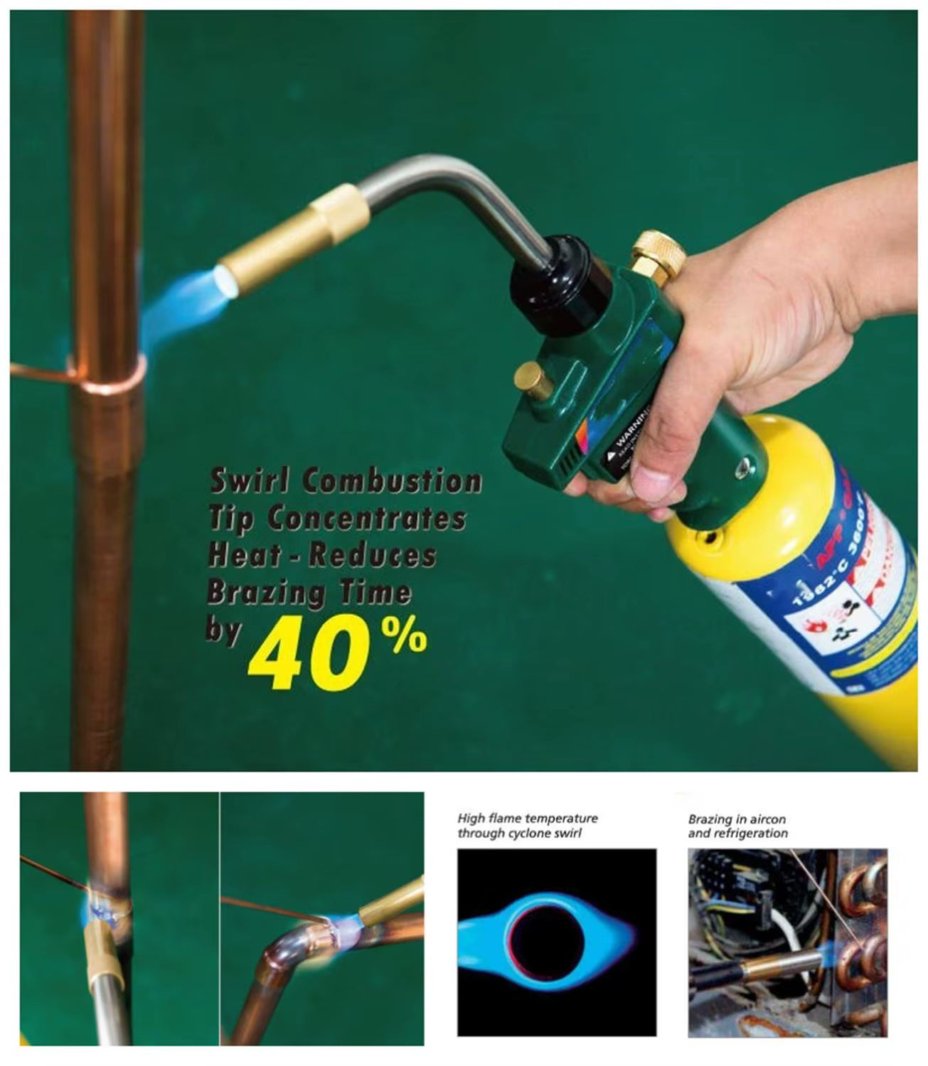 Braze Welding Torch MAPP Propane Gas Torch Piezo Trigger Ignition CGA600 Copper Aluminum Heating Solder Burner