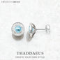 Round Light Blue Studs Earrings Europe Style Fine Jewerly for Women Classic Crystal Gift in 925 Sterling Silver