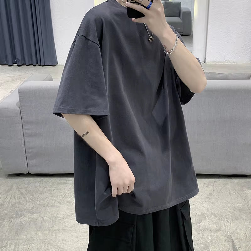 Oversized Summer Short Sleeve Men'S T Shirt New Fashion Solid Loose O-Neck T Shirts Mens Cotton Hip Hop Streetwear Top Tees 5XL