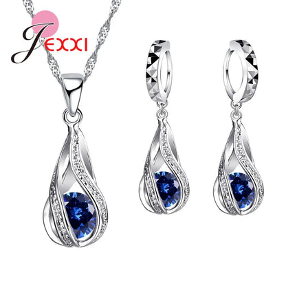 925 Sterling Silver Necklace Pendant Earrings Fashion Spiral Shaped White Crystal Jewelry Sets for Wholesale