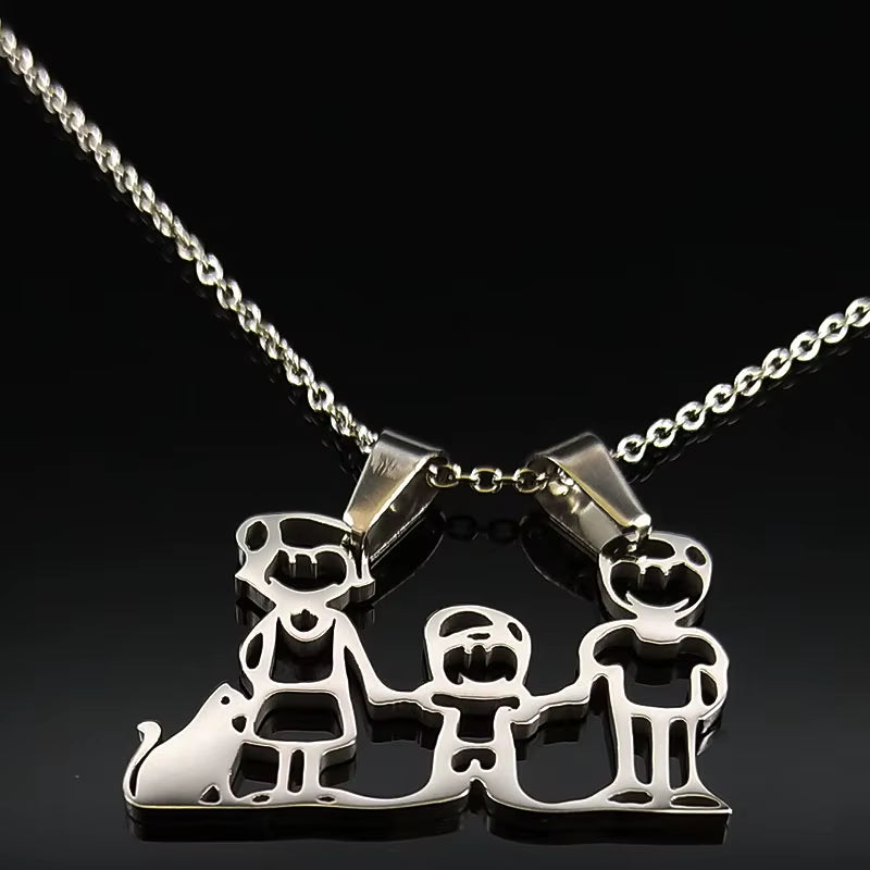 Stainless Steel Necklace Mama Family Necklaces Silver Color Love Boy Girl Pendant Jewelry Women Christmas Gift 355