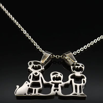 Stainless Steel Necklace Mama Family Necklaces Silver Color Love Boy Girl Pendant Jewelry Women Christmas Gift 355