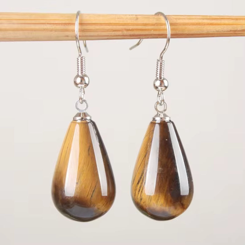 13X22MM Obsidian Clear Quartz Lapis Lazuli Rose Pink Quartz Opal Obsidian Drop Cone Bead Hook Dangle Earrings 1Pair