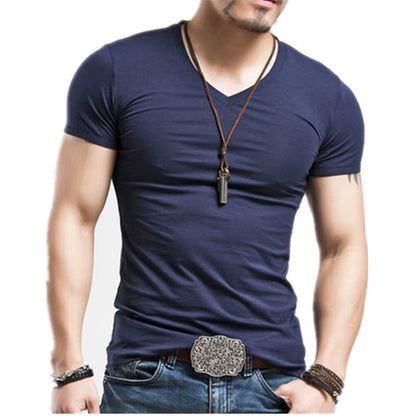 2025  Brand New Men T Shirt 10 Colors Fitness Mens T-Shirts V Neck Man T-Shirt for Male Clothing Tshirts S-5XL Tops Tees