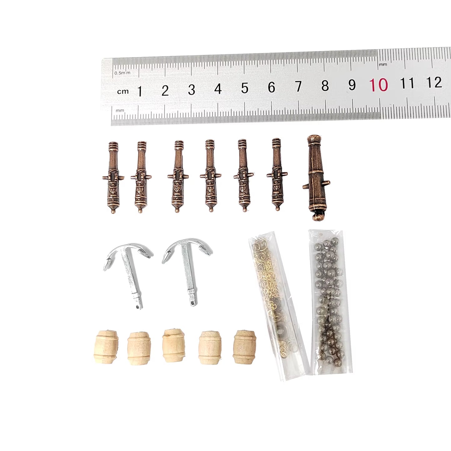 Scale 1/100 Halcon Model Ship Accessories Kit Classical Cannon+Alloy Anchor+Brass Anchor Chain+ Cannonball+Wooden Barrel