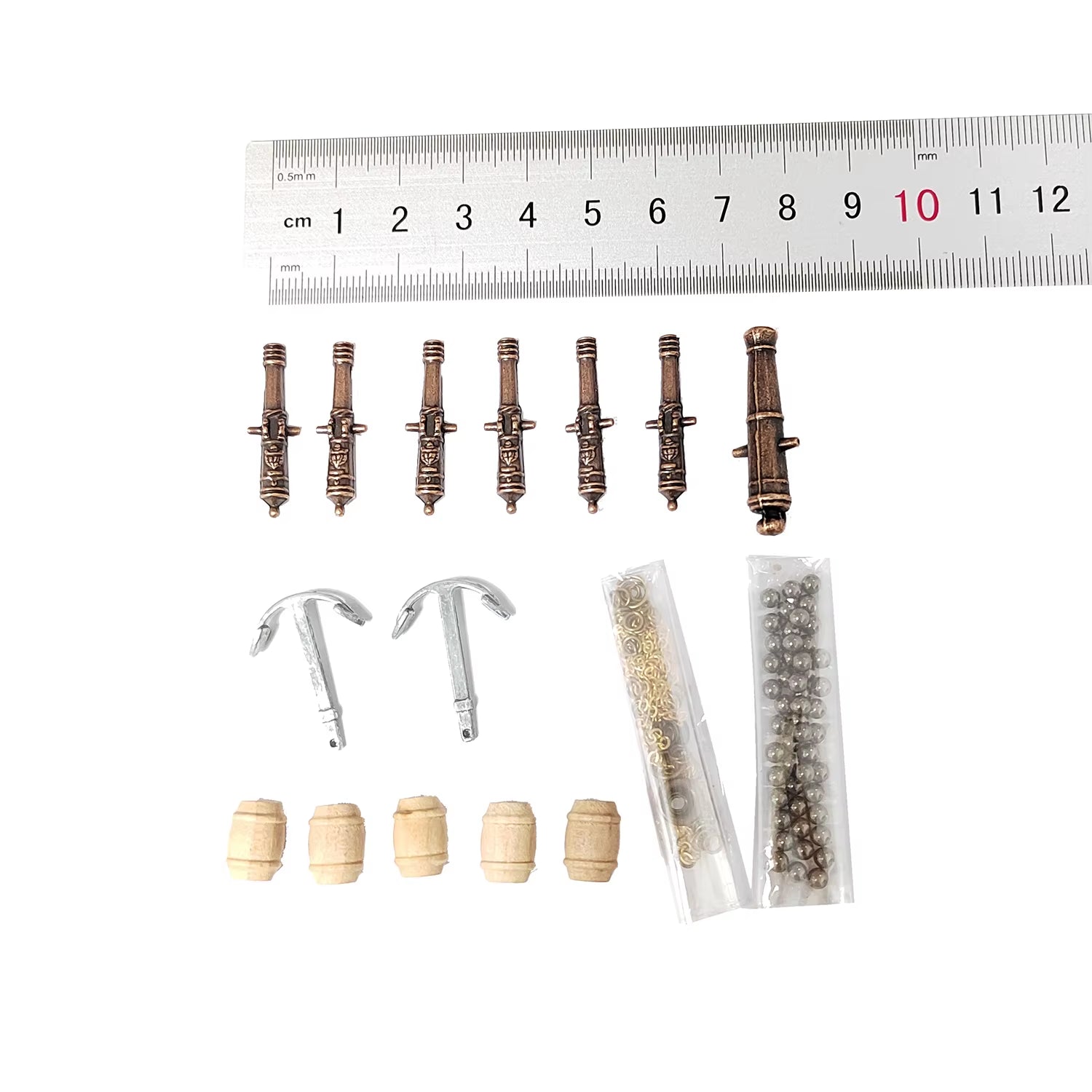 Scale 1/100 Halcon Model Ship Accessories Kit Classical Cannon+Alloy Anchor+Brass Anchor Chain+ Cannonball+Wooden Barrel