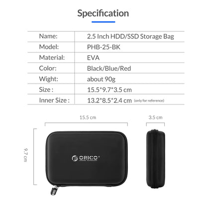 PHB-25 2.5" 2.5 Inch Protection Bag for External Portable HDD Box Case-Blue/Black/Pink