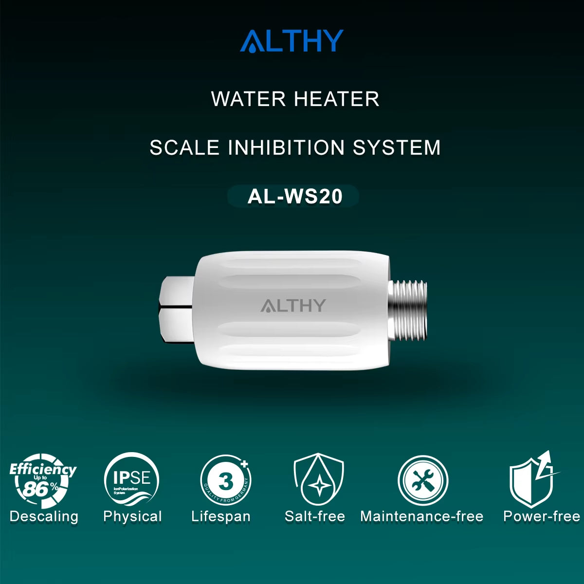 IPSE Terminal Scale Inhibition Water Softener System Descaler anti Limescale & Hard Water for Water Heater Shower Filter