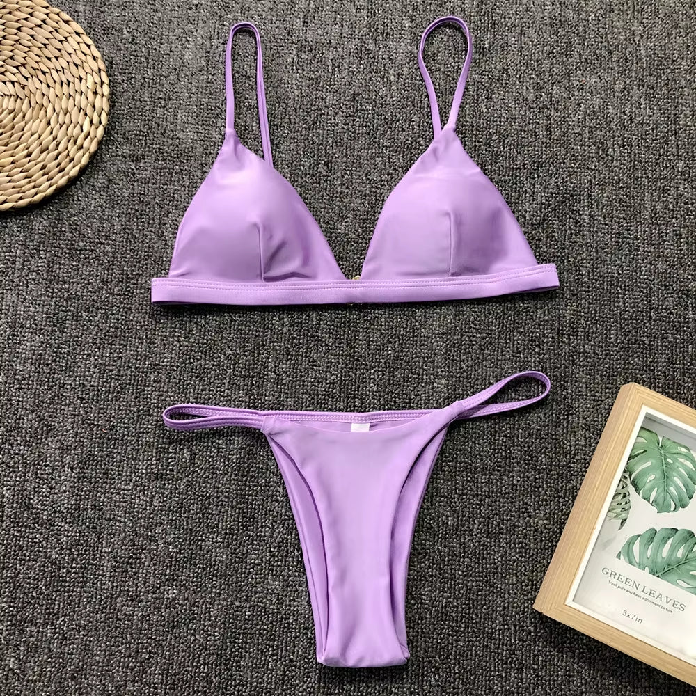9 Colors Solid Bikini Set 2025 Sexy Push up Swimwear Women Brazilian Swimsuit Low Waist Biquini Halter Two Pieces Bathing Suit