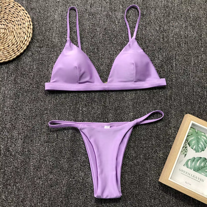 9 Colors Solid Bikini Set 2025 Sexy Push up Swimwear Women Brazilian Swimsuit Low Waist Biquini Halter Two Pieces Bathing Suit