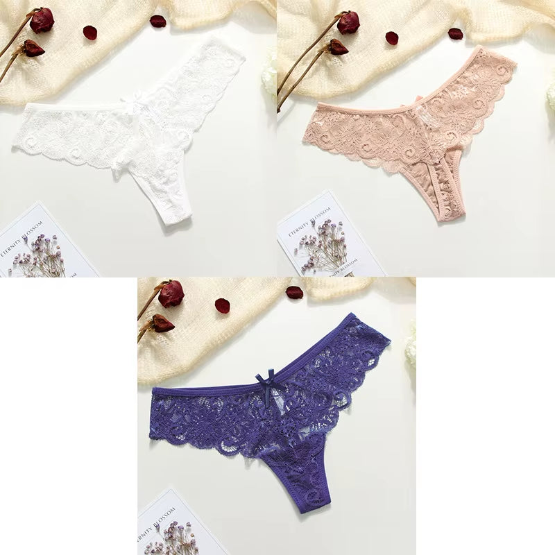 3Pcs Sexy Underwear Woman Thongs Panties Lace G-String T-Back Female Underwear Sexy Lace Thongs Underpants Panties for Woman