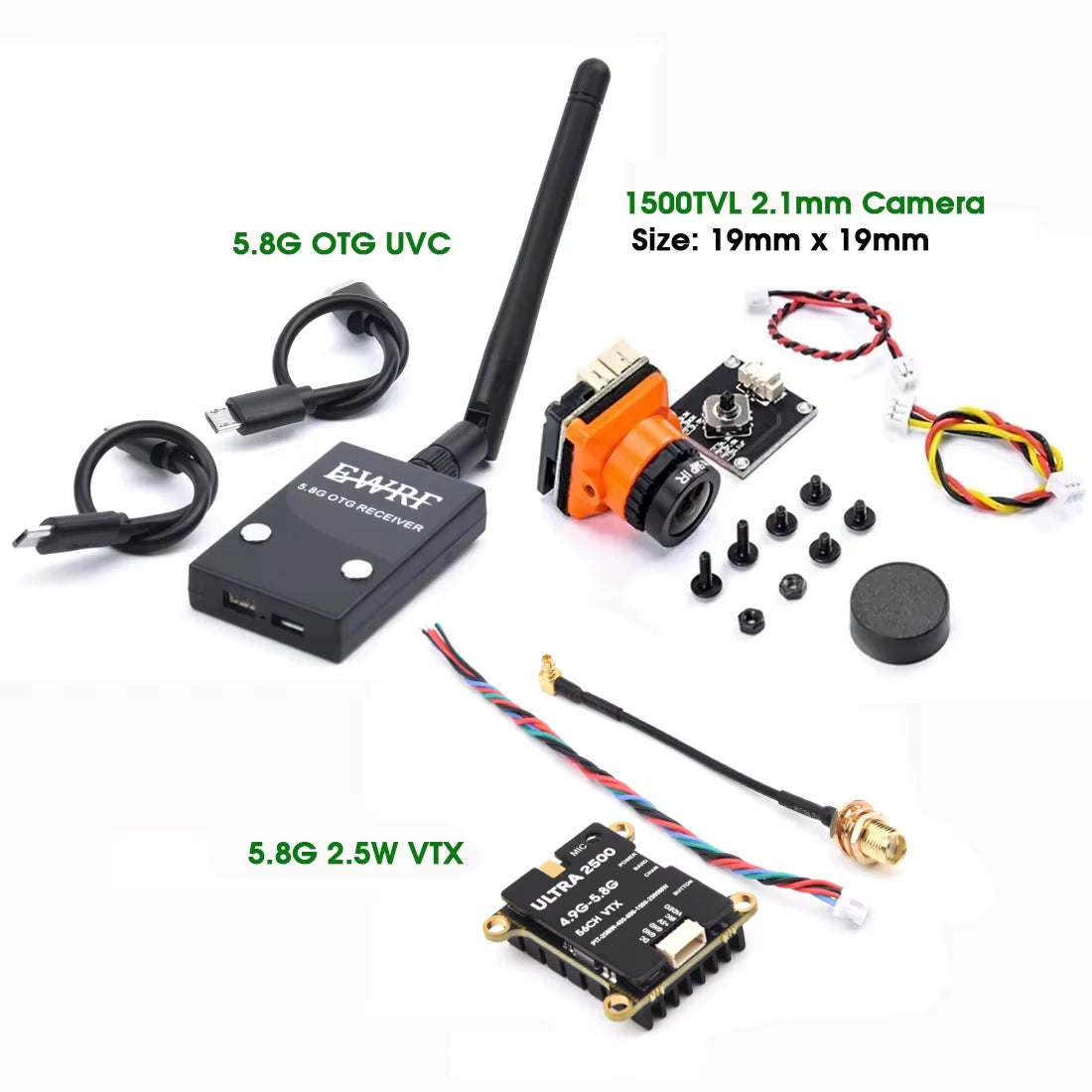 VTX2W5 5.8GHZ 1.6W / 2.5W 64CH FPV VTX Transmitter & 1500TVL / 1800TVL / 2000TVL Camera Receiver UVC for FPV RC Camera Drone