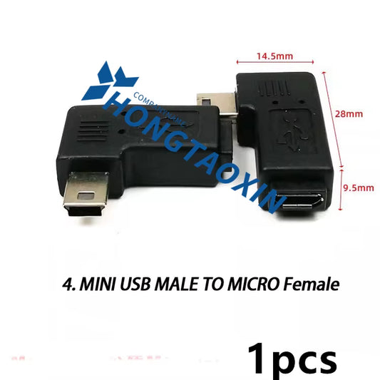 90 Degree Left & Right Angled Mini USB 5Pin Female to Micro USB Male Data Sync Adapter Plug Micro USB to Mini USB Connector