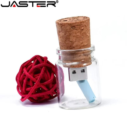 New Arrival Messenger Bottle Usb 2.0 Memory Stick Glass Drift Bottle Usb Flash Drives Wooden Cork Pendrive 16GB 32GB 64GB