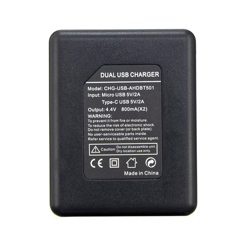 ORBMART Double Dual Port Slot Battery Charger for Go Pro  Hero 8 5 6 7 Black Sport Camera Accessory with Usb Cable Travel