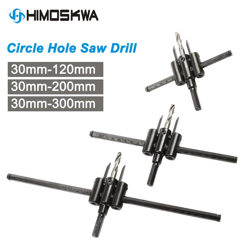 LUBAN Adjustable Metal Wood Circle Hole Saw Drill Bit Cutter Kit DIY Tool 30Mm-120Mm Black Alloy Blade 30Mm-200Mm 30Mm-300Mm