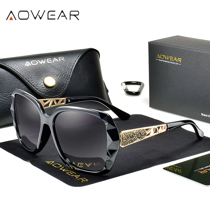 Women'S Luxury Gradient Oversized Sunglasses Women Polarized Square Vintage Sun Glasses Ladies Diamond Shades Gafas De Sol Mujer