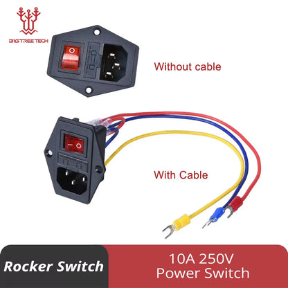 3D Printer Parts 10A 250V Power Switch AC Power Outlet with Red Triple Rocker Switch Fused Module Plug for 3D Printer