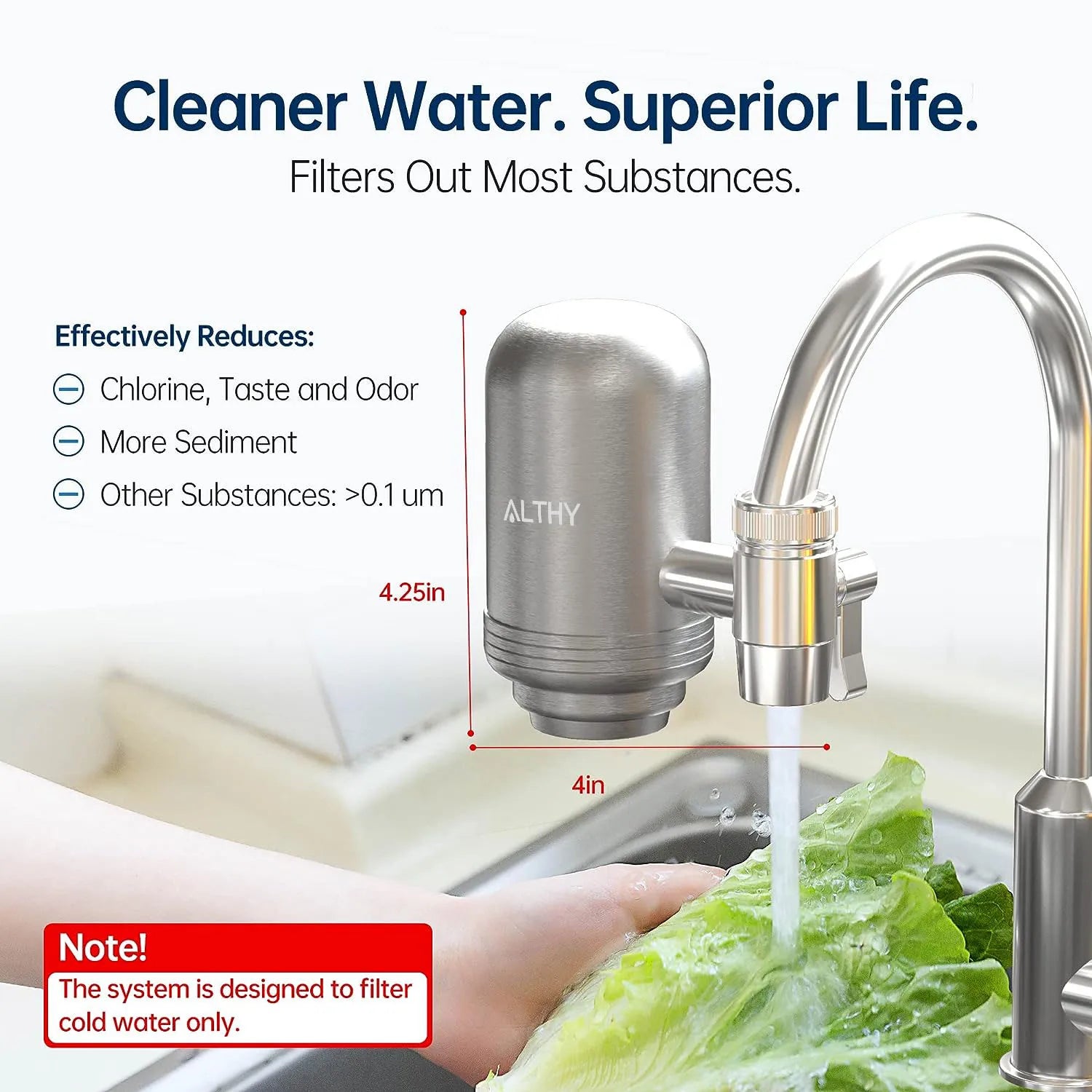 Stainless Steel Faucet Tap Water Filter Purifier System, NSF Certified Reduces Lead, Chlorine & Bad Taste Kitchen