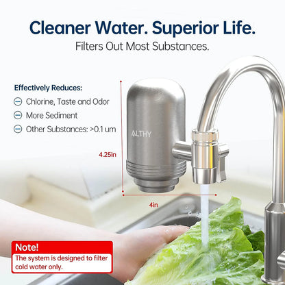 Stainless Steel Faucet Tap Water Filter Purifier System, NSF Certified Reduces Lead, Chlorine & Bad Taste Kitchen