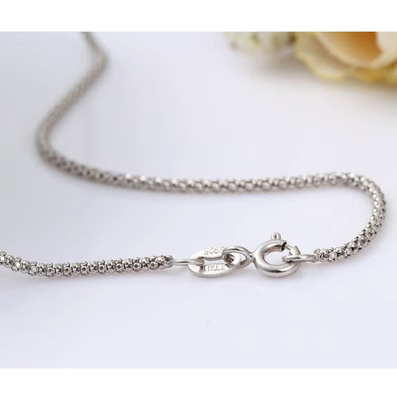 1.2Mm Thin 35Cm-90Cm Real 925 Sterling Silver Popcorn Chain Necklace Women Jewelry Girls Collier Kolye 14"-32" Italy Collares