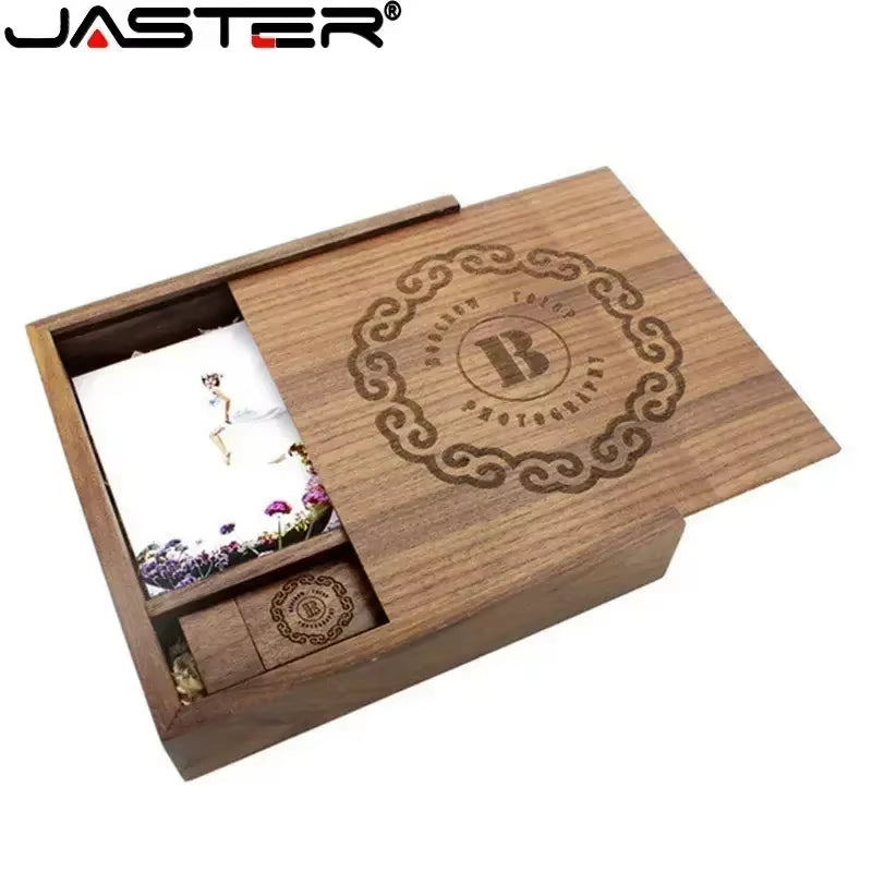 (1 PCS Free LOGO) Photo Unique Album Walnut Wood Usb+Box Pendrive USB Flash Drive 8GB 16GB 32GB 64GB 128GB Photography