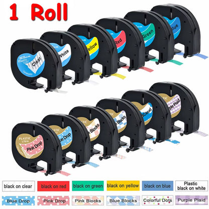CIDY 91201 Compatible 12Mm*4M Black on White Dymo Letratag Plastic Tape LT 91331 LT9120112267 18769 18771 for LT-100H LT-100T