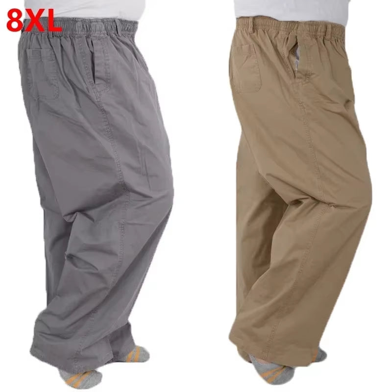 Plus Size 8XL 11XL 12Xl Middle-Aged Men'S Summer Thin Elastic Band High Waist Cotton Casual Trousers Dad Oversize 9XL 8XL 7XL