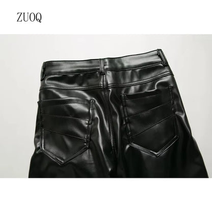 New Winter Men Skinny Biker Pu Leather Pants High Street Fashion Motorcycle Trousers for Male Stage Club Wear