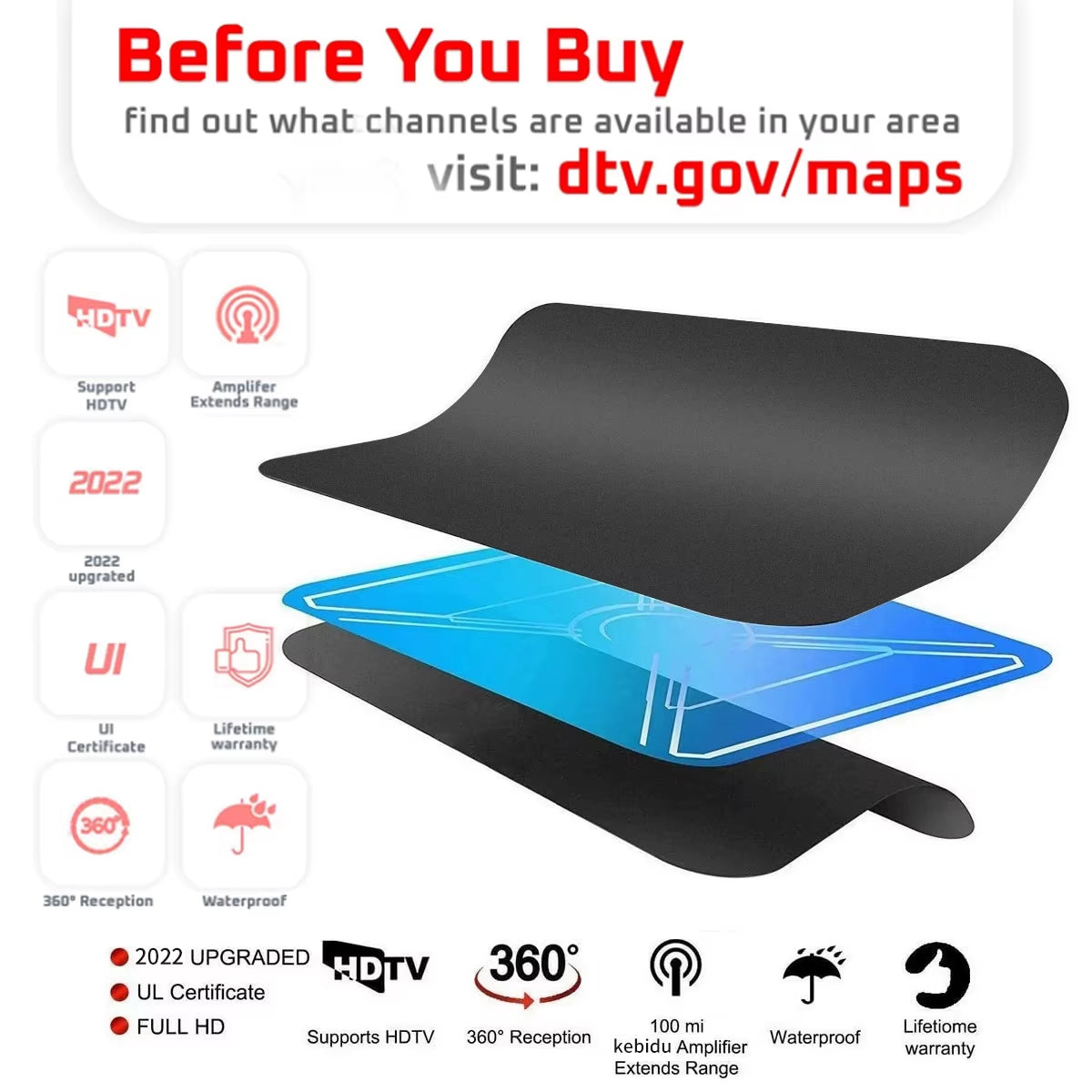 8K 4K TV Antenna for Global Digital TV 1080P 25DB High Gain Booster HD for RV Outdoor Car Antenna Indoor TV Free Channel