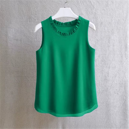 21 Colors Solid Ruffle Chiffon Blouse Women 2025 Summer Fashion Vest Blusas Casual Loose Sleeveless Ladies Tops Shirt