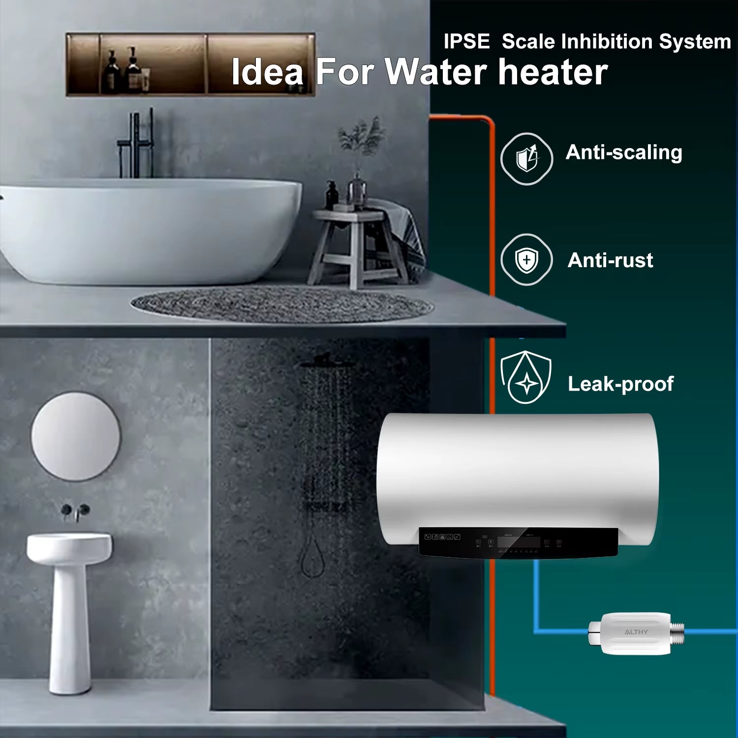 IPSE Terminal Scale Inhibition Water Softener System Descaler anti Limescale & Hard Water for Water Heater Shower Filter
