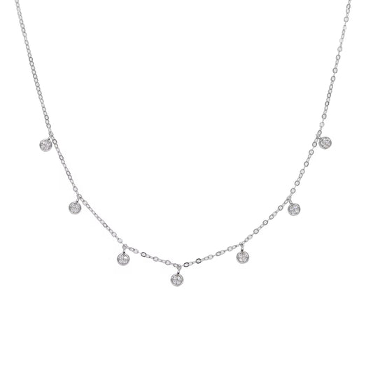 925 Sterling Silver Clear CZ Station Multi Charm Choker Fashion Delicate Dainty Disco Dots Drip Drop Pendant Necklace for Women